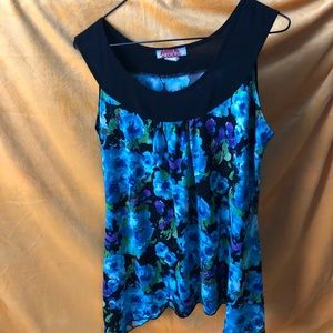 Carol Rose Blue Floral Sleeveless Blouse